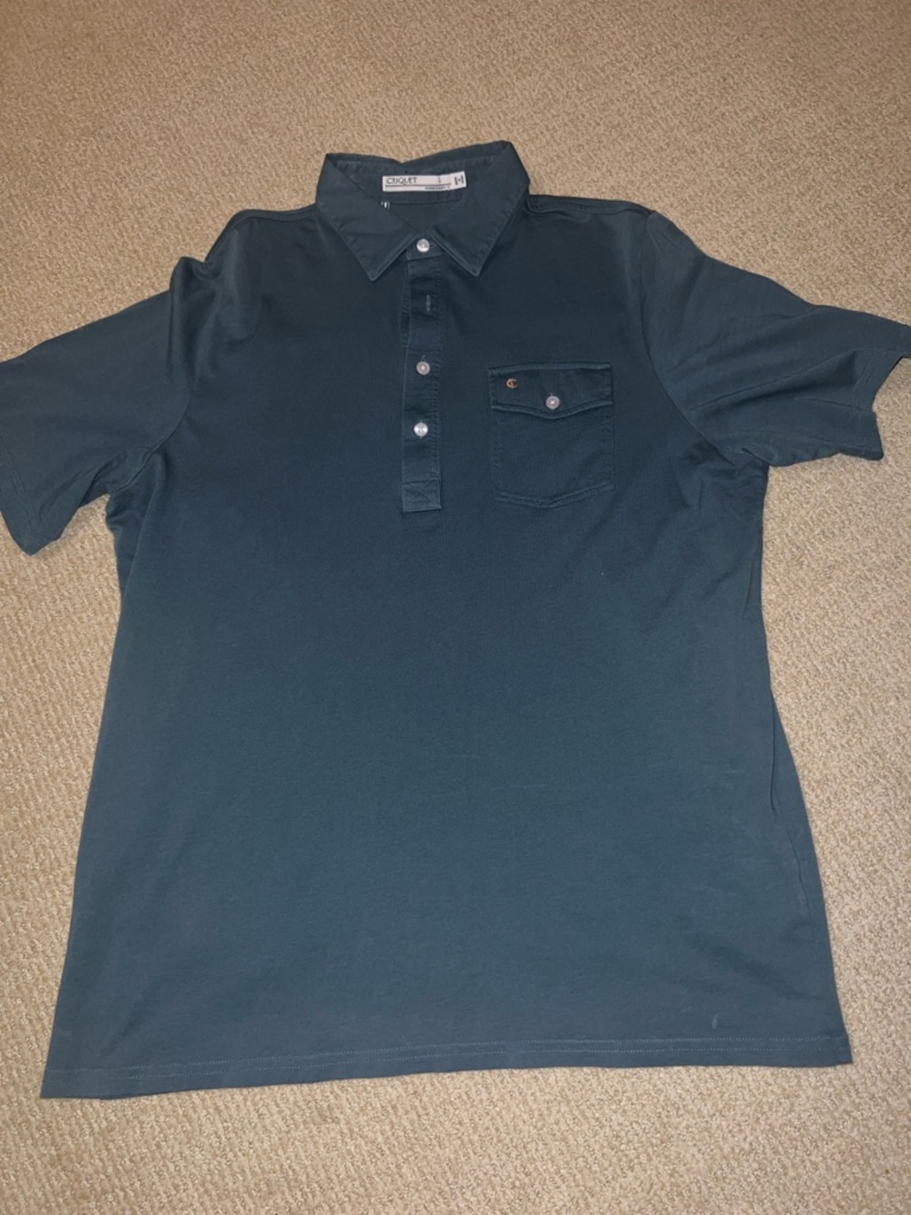 Criquet, Classic Men's Dark Blue Green Polo Shirt with Chest Pocket, Size Large